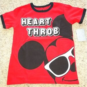 Disney Parks Mickey Heart Throb Red Kids Ringer Shirt M 7/8 New